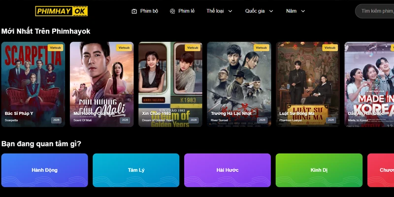 Giao diện trang chủ Phimhayok thân thiện, dễ dàng tìm kiếm những bộ phim yêu thích.